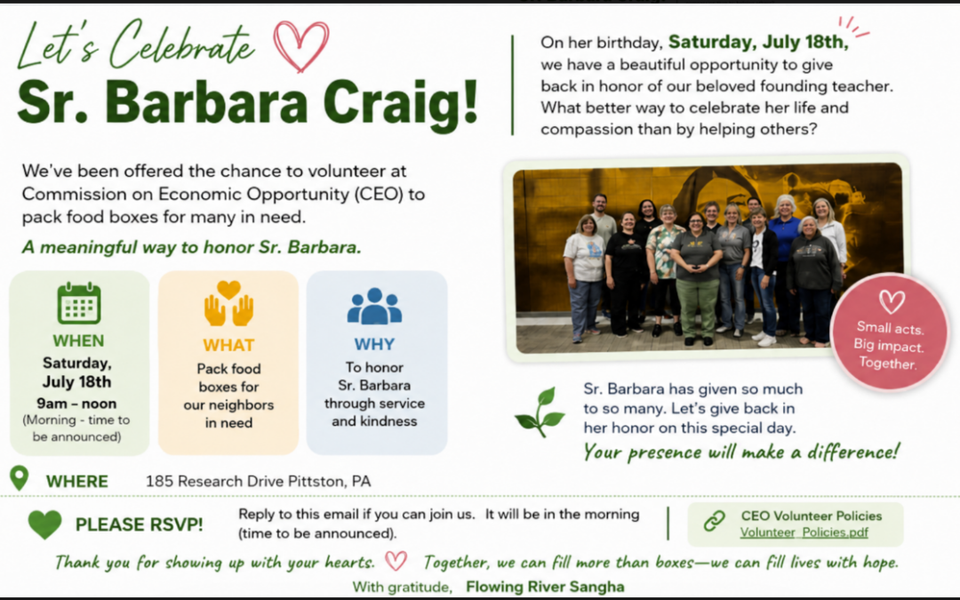 Volunteering to Honor Sister Barbara – July 18